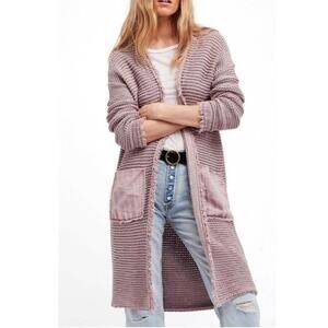 Free People Dusty Pink Open Knit Long Cardigan